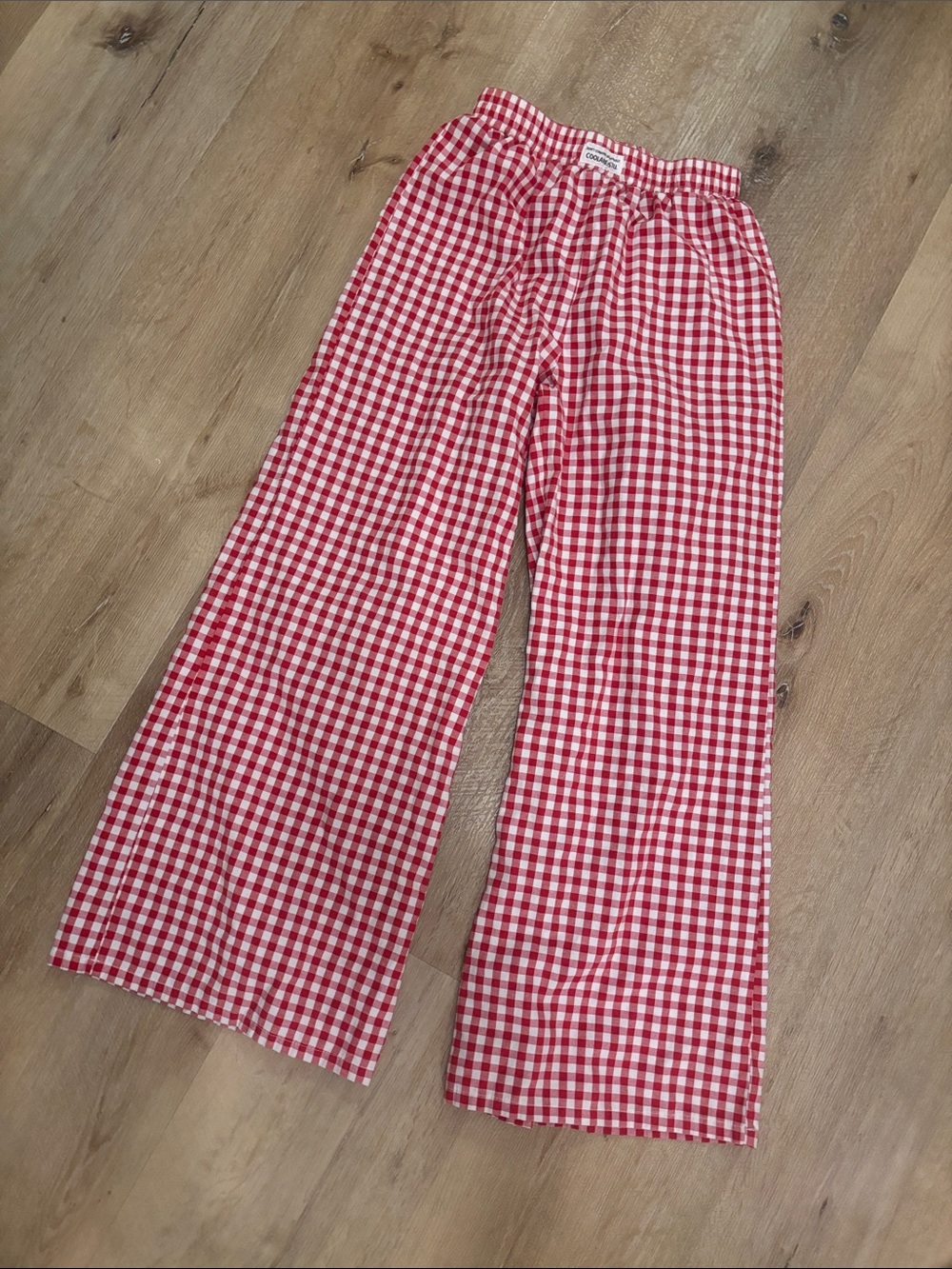 Red Gingham Kids Wide-Leg Pants
